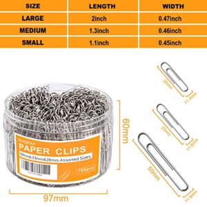 700 Paper Clips, Assorted Sizes Medium and Jumbo Size, for Office School and Home Use(28 mm, 33mm, 50 mm) (Silver)