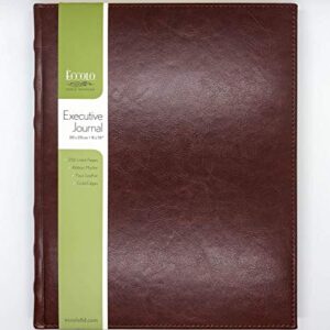 Eccolo Lined Executive Journal Notebook with Gold Edges, 256 Pages of Acid-Free Paper, Hard Cover Realistic Faux Leather, Lay Flat Design (Brown, 8x10 inches)