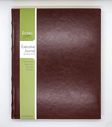 Eccolo Lined Executive Journal Notebook with Gold Edges, 256 Pages of Acid-Free Paper, Hard Cover Realistic Faux Leather, Lay Flat Design (Brown, 8x10 inches)