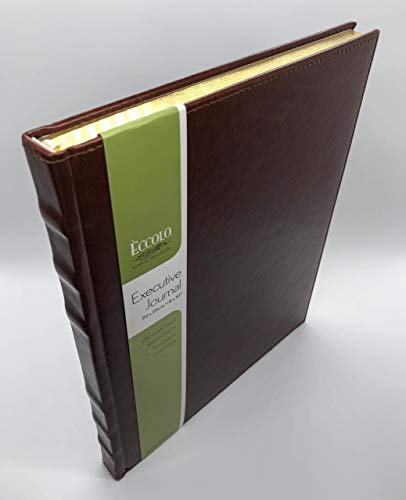 Eccolo Lined Executive Journal Notebook with Gold Edges, 256 Pages of Acid-Free Paper, Hard Cover Realistic Faux Leather, Lay Flat Design (Brown, 8x10 inches)