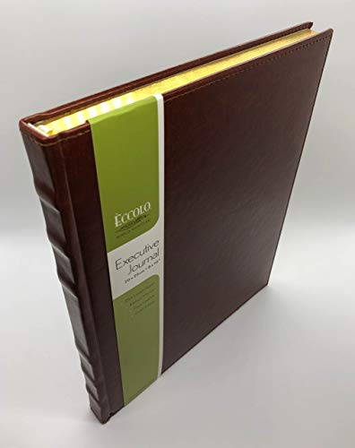 Eccolo Lined Executive Journal Notebook with Gold Edges, 256 Pages of Acid-Free Paper, Hard Cover Realistic Faux Leather, Lay Flat Design (Brown, 8x10 inches)