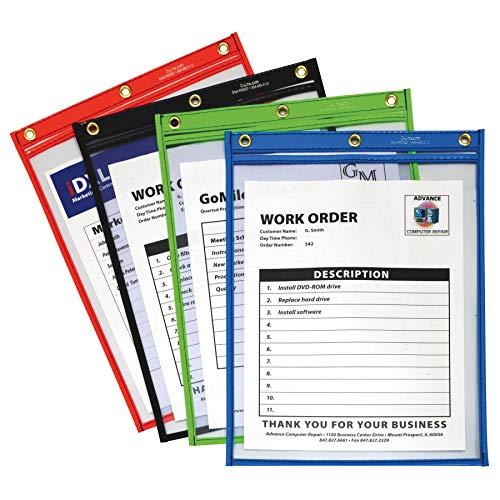 C-Line Heavy Duty Super Heavyweight Plus Stitched Shop Ticket Holder, Assorted Colors, 9 x 12 Inches, Box of 20 Shop Ticket Holders (50920)