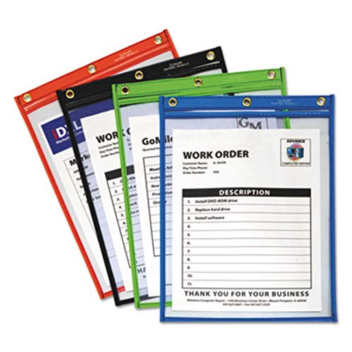 C-Line Heavy Duty Super Heavyweight Plus Stitched Shop Ticket Holder, Assorted Colors, 9 x 12 Inches, Box of 20 Shop Ticket Holders (50920)