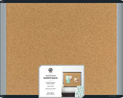 U Brands MOD Cork Bulletin Board, 16 x 20 Inches, Black and Grey Frame (390U00-01)