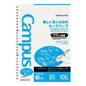 Kokuyo Campus Todai Series Pre-Dotted Loose Leaf Paper for Binders - B5 (6.9" X 9.8") - 6 mm Rule - 36 Lines X 100 Sheets - 26 Holes (Japan Import)
