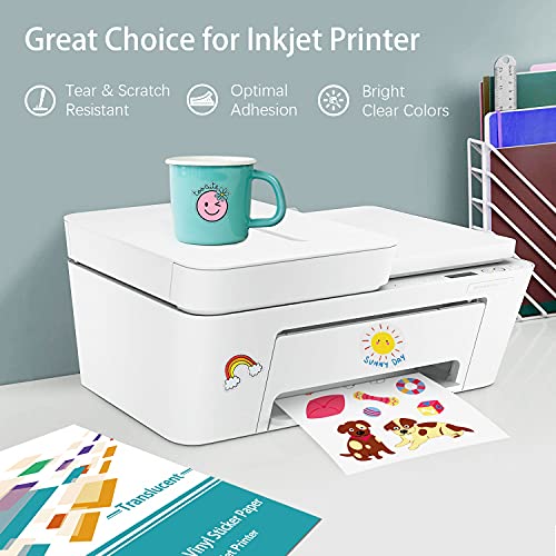 Sticker Paper Printable Vinyl for Inkjet Printer, 50 Sheets Translucent Waterproof Clear Labels