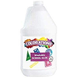 colorations washable white glue, 1 gallon, dries clear, gluing, crafts, school glue, home glue, office glue, craft projects, washable glue, non toxic glue, homeschool, home school use