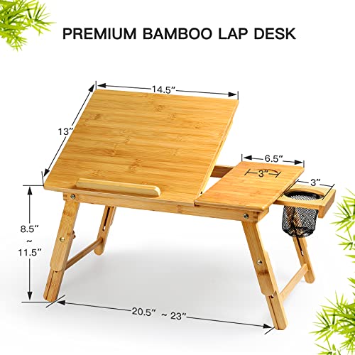 HUANUO Lap Desk- Fits up to 15.6  Inch Laptop Desk, Foldable Bed Tray Breakfast Table with 5 Angles Tilting Top, Height Adjustable Laptop Stand with Storage Net