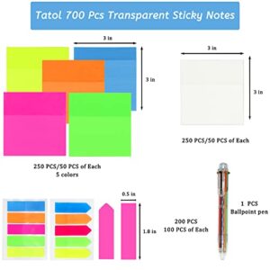 700PCS Transparent Sticky Notes Clear Sticky Notes Set Translucent Self-Stick Notes Pads Waterproof for Office School Supplies Planner Memo (3 x 3 Inches)