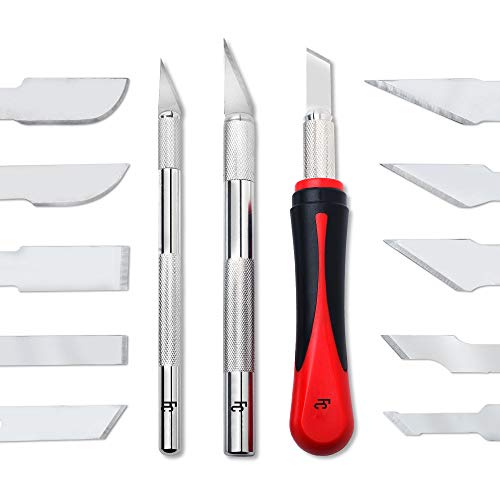 Fancii Precision Craft Knife Set 16 Pieces - Professional Razor Sharp Knives for Art, Hobby, Scrapbooking and Sculpture – Includes Stencil, Fine Point, Scoring, Chiseling Blades