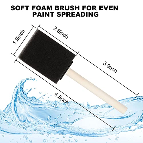 100 Pack 2 inch Foam Brush Sponge Wood Handle Paint Brush Foam Sponge Brush for Acrylics, Stains, Varnishes, Crafts
