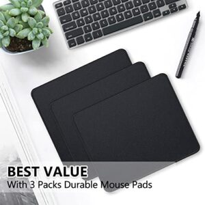 Gimnor 3 Pack Standard Mouse Pad with Stitched Edges, Comfortable Mouse Mat Pad, Non-Slip Rubber Base Mousepad for All Types of Mouse Laptop Computer PC 10.3 x 8.3 inches Black