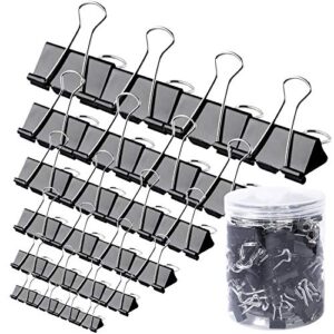 140pcs binder paper clips assorted sizes, binder paper clamps office supplies clips for paperwork, school, home, large medium small paperclips set with box, black