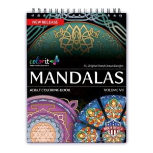 colorit mandalas to color, volume vii coloring book for adults 50 cultural mandala patterns and designs, spiral binding, usa printed, lay flat hardback book cover, ink blotter