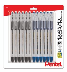 pentel rsvp medium point pens – ballpoint – 1.0mm – 12 pack of 6 blue and 6 black ink pens