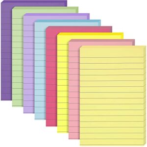 eoout 8 pack lined sticky notes 4×6 inches, pastel ruled self-stick pads, colorful super sticking power memo pads, strong adhesive notes for home, office, school, meeting, 45 sheets/pad