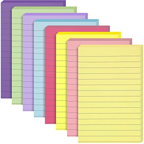 EOOUT 8 Pack Lined Sticky Notes 4x6 Inches, Pastel Ruled Self-Stick Pads, Colorful Super Sticking Power Memo Pads, Strong Adhesive Notes for Home, Office, School, Meeting, 45 Sheets/pad