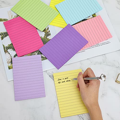 EOOUT 8 Pack Lined Sticky Notes 4x6 Inches, Pastel Ruled Self-Stick Pads, Colorful Super Sticking Power Memo Pads, Strong Adhesive Notes for Home, Office, School, Meeting, 45 Sheets/pad