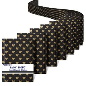 metronic bubble mailers 6×10 inch 100 pack , gold heart poly bubble mailers,cute padded envelopes self-seal, waterproof, cushioning for small items,jewelry makeup supplies, shipping,packaging bulk#0