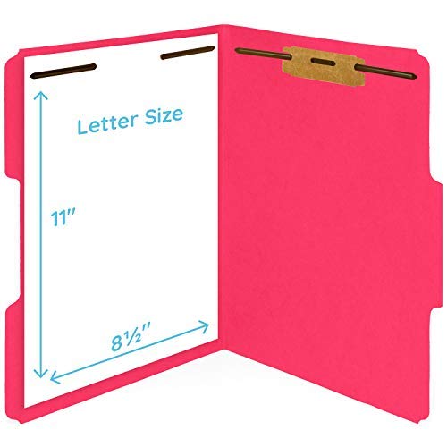 50 Assorted Color Fastener File Folders - 1/3 Cut Reinforced Tab - Durable 2 Prongs Bonded Fastener Designed to Organize Standard Medical Files, Law Client Files, Office Reports - Letter Size