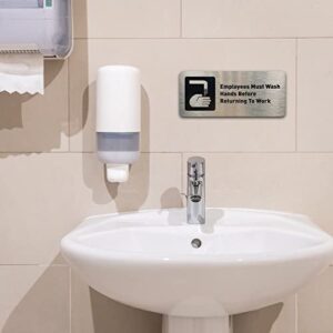 Employees Must Wash Hands Before Returning to Work Sign - Restroom Signs for Business - Includes Adhesive Strips - Modern Bathroom Signs for Offices, Businesses, & Restaurants - Wash your Hands Sign - 7"W x 3"H (Brushed Aluminum)