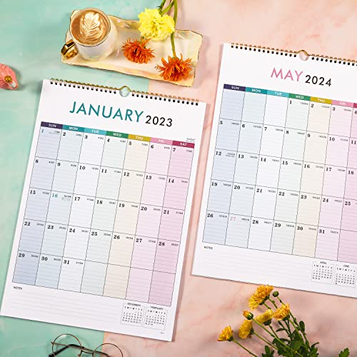 Wall Calendar 2023-2024 - Calendar 2023-2024, Jan. 2023 - Jun. 2024, 12" x 17", 2023 Wall Calendar with Thick Paper, Twin-Wire Binding + Hanging Hook + Large Blocks with Julian Dates - Colorful Lump