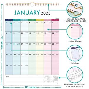 Wall Calendar 2023-2024 - Calendar 2023-2024, Jan. 2023 - Jun. 2024, 12" x 17", 2023 Wall Calendar with Thick Paper, Twin-Wire Binding + Hanging Hook + Large Blocks with Julian Dates - Colorful Lump