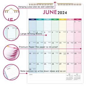 Wall Calendar 2023-2024 - Calendar 2023-2024, Jan. 2023 - Jun. 2024, 12" x 17", 2023 Wall Calendar with Thick Paper, Twin-Wire Binding + Hanging Hook + Large Blocks with Julian Dates - Colorful Lump