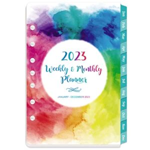 2023 planner refills – planner refills 2023, 2023 weekly & monthly planner refills, 2023 planner inserts, a5 planner refills, a5 planner inserts, 5-1/2″ x 8-1/2″, jan.2023-dec.2023, 7-hole punched – watercolor ink