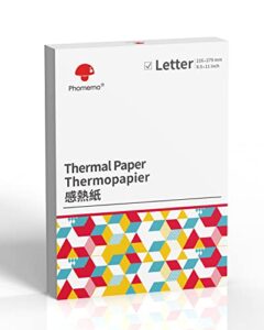 phomemo us letter thermal paper, advanced thermal printing, phomemo thermal paper for m08f-letter, brother pocketjet pj762/pj763mfi, hprt mt800/mt800q printer, size 8.5″ x 11″, 100 sheets