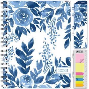 hardcover 2023 planner: (november 2022 through december 2023) 8.5″x11″ daily weekly monthly planner yearly agenda. bookmark, pocket folder and sticky note set (blue bloom)
