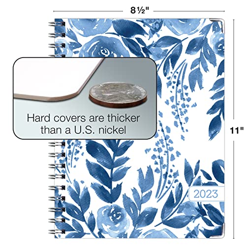 HARDCOVER 2023 Planner: (November 2022 Through December 2023) 8.5"x11" Daily Weekly Monthly Planner Yearly Agenda. Bookmark, Pocket Folder and Sticky Note Set (Blue Bloom)