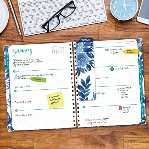 HARDCOVER 2023 Planner: (November 2022 Through December 2023) 8.5"x11" Daily Weekly Monthly Planner Yearly Agenda. Bookmark, Pocket Folder and Sticky Note Set (Blue Bloom)