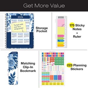 HARDCOVER 2023 Planner: (November 2022 Through December 2023) 8.5"x11" Daily Weekly Monthly Planner Yearly Agenda. Bookmark, Pocket Folder and Sticky Note Set (Blue Bloom)