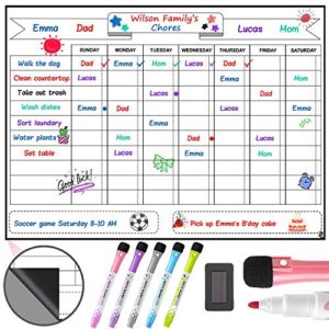 magnetic chore chart for kids teens and adults 12 x 17 inches – dry erase whiteboard reward chart for multiple kids with 5 markers and eraser – daily responsibility planner schedule board for kids
