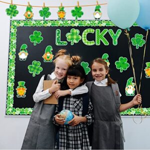 Kepeel 95 Pieces St. Patrick's Day Shamrocks Cutouts Bulletin Board Decorations, St. Patrick’s Lucky Gnome Paper Cutouts Bulletin Trim Board Border Stickers for Holiday Classroom School Supplies