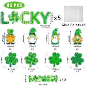 Kepeel 95 Pieces St. Patrick's Day Shamrocks Cutouts Bulletin Board Decorations, St. Patrick’s Lucky Gnome Paper Cutouts Bulletin Trim Board Border Stickers for Holiday Classroom School Supplies