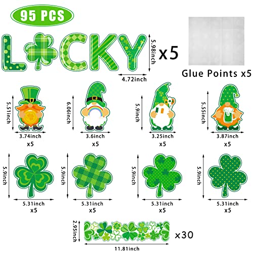 Kepeel 95 Pieces St. Patrick's Day Shamrocks Cutouts Bulletin Board Decorations, St. Patrick’s Lucky Gnome Paper Cutouts Bulletin Trim Board Border Stickers for Holiday Classroom School Supplies