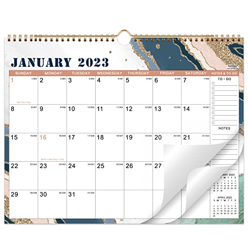 2023-2024 Calendar - 18 Monthly Calendar with Thick Paper, 14.6" x 11.5", Jan. 2023 - Jun. 2024, Twin-Wire Binding + Hanging Hook + Unruled Blocks with Julian Date, Horizontal - Pink