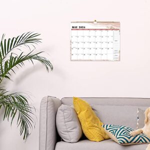 2023-2024 Calendar - 18 Monthly Calendar with Thick Paper, 14.6" x 11.5", Jan. 2023 - Jun. 2024, Twin-Wire Binding + Hanging Hook + Unruled Blocks with Julian Date, Horizontal - Pink