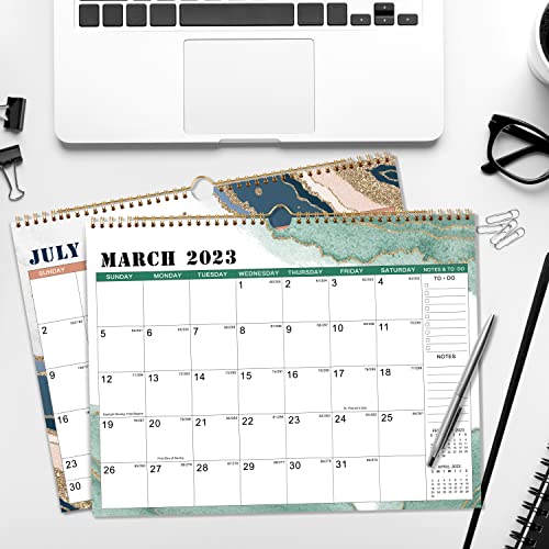 2023-2024 Calendar - 18 Monthly Calendar with Thick Paper, 14.6" x 11.5", Jan. 2023 - Jun. 2024, Twin-Wire Binding + Hanging Hook + Unruled Blocks with Julian Date, Horizontal - Pink