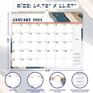 2023-2024 Calendar - 18 Monthly Calendar with Thick Paper, 14.6" x 11.5", Jan. 2023 - Jun. 2024, Twin-Wire Binding + Hanging Hook + Unruled Blocks with Julian Date, Horizontal - Pink