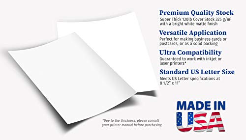 120lb Cover Thick Cardstock Paper - Plain Heavy Bright White Stock - 8.5" x 11" - Inkjet/Laser Printer Compatible (50 Sheets)