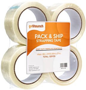 4pcs strapping tape, 1.88″ x 30yds heavy duty packing tape – 5.5mil fiberglass tape – 2x thicker shipping tape – synthetic pet adhesive filament tape – reinforced packing tape for moving boxes