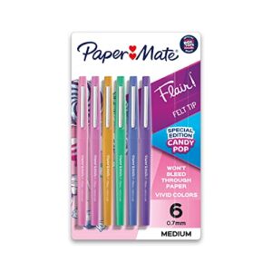 paper mate flair felt tip pens, medium point (0.7mm), limited edition candy pop pack, 6 count