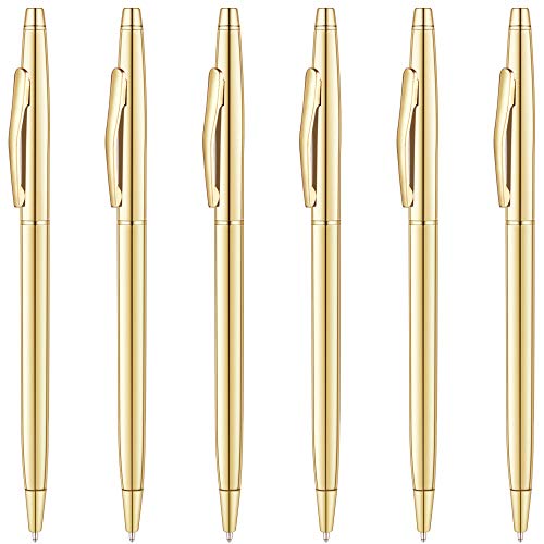 Unibene 6 Pack Slim Gold Ballpoint Pens Black Ink 1 mm - Black ink, Nice Gift for Business Office Students Teachers Wedding Christmas