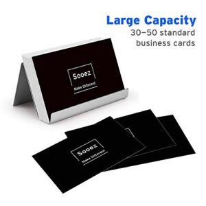 Sooez Business Card Holders Stand for Desk, 3 Pack Office Stainless Steel Business Card Table Top Display Stand Metal Name Card Holder Desktop Collection Rack Organizer, Mirror Silver