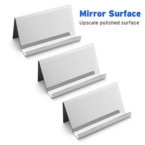 Sooez Business Card Holders Stand for Desk, 3 Pack Office Stainless Steel Business Card Table Top Display Stand Metal Name Card Holder Desktop Collection Rack Organizer, Mirror Silver