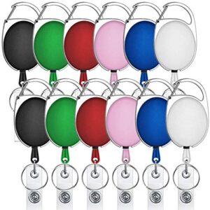 selizo 12 packs retractable id badge card holder carabiner badge reel with belt clip and key ring, assorted colors