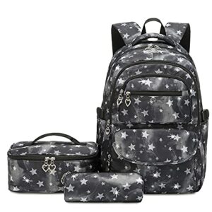 goldwheat star print backpack sets kids bookbag with lunch pack pencil case 3pcs, for elementary students knapsack and teens
